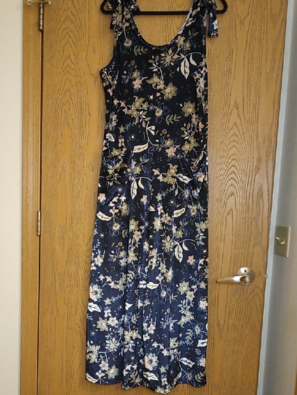 EARTHBOUND Navy Floral Wide Leg Velour Jumpsuit Sleeveless